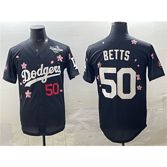 Los Angeles Dodgers #50 Mookie Betts Black KLUNKIM 2025 World Series Patch Tokyo Series Limited Stitched Jersey