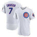 Chicago Cubs #7 Dansby Swanson White KLUNKIM Home Stitched Flex Base Jersey