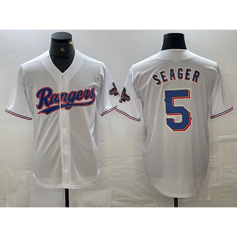 Texas Rangers #5 Corey Seager White KLUNKIM 2023 World Series Champions Cool Base Jersey