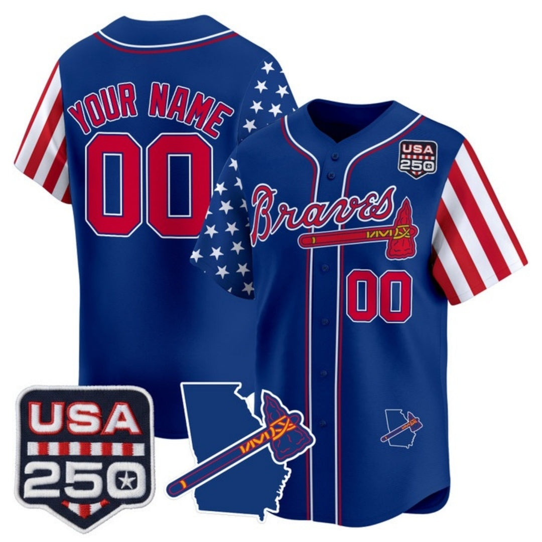 Custom Atlanta Braves America 250 Edition Vapor Premier Limited Royal KLUNKIM Stitched Jerseys