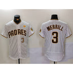 San Diego Padres #3 Jackson Merrill White KLUNKIM With PS Patch Stitched Flex Base Jerseys