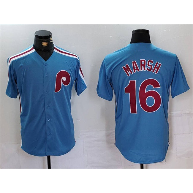 Philadelphia Phillies #16 Brandon Marsh Blue KLUNKIM Cool Base Stitched Jersey
