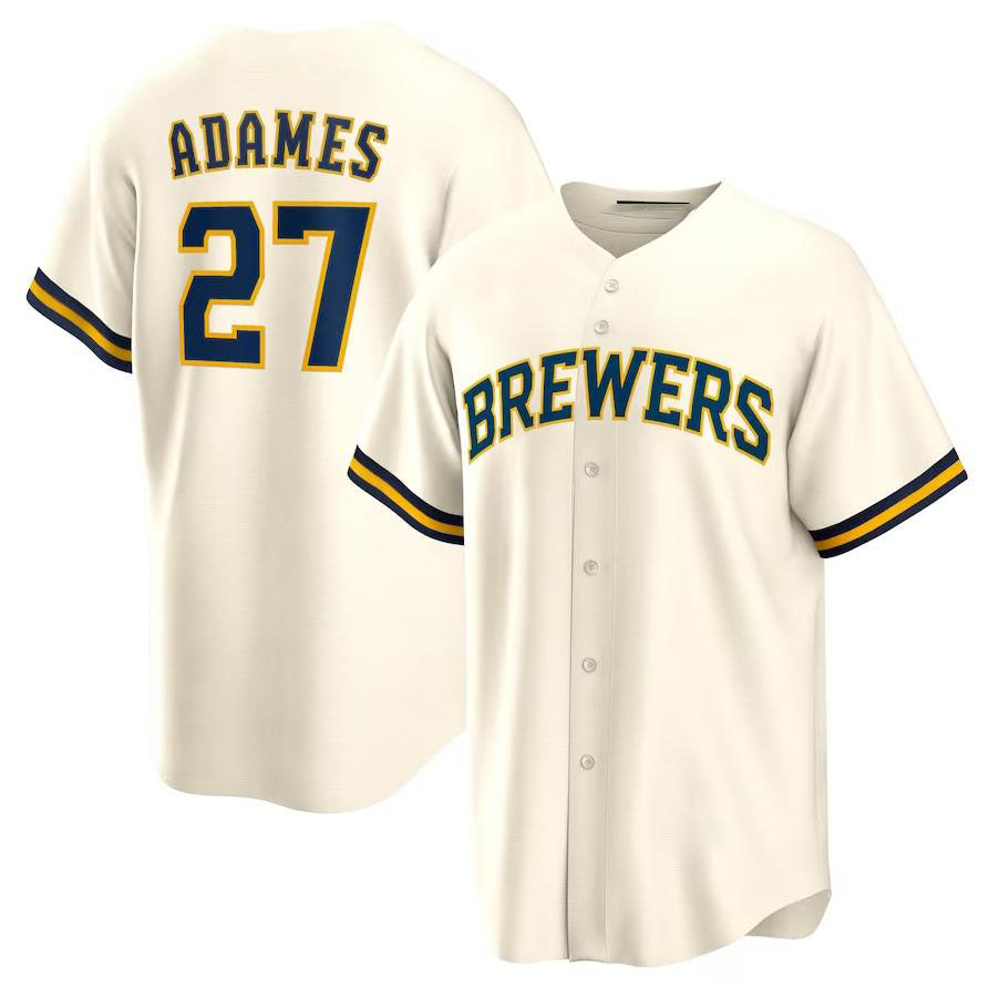 Milwaukee Brewers #27 Willy Adames Cream Alternate Replica Player Jersey Baseball Jerseys