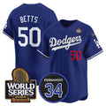 Los Angeles Dodgers #50 Mookie Betts Royal KLUNKIM 2024 World Series With Fernando Memorial Patch Limited Stitched Jersey