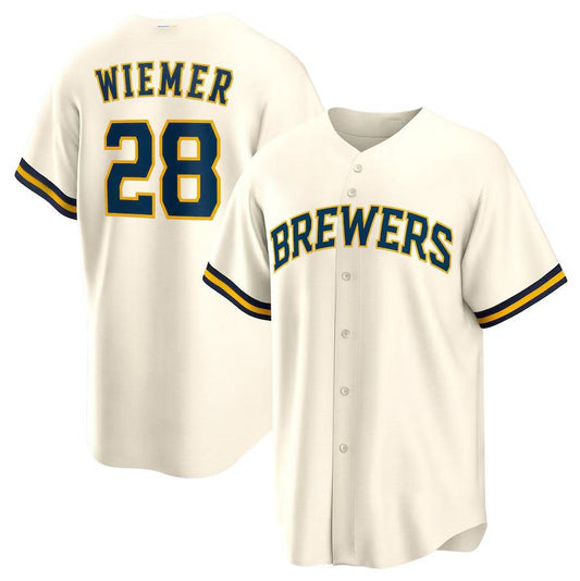Milwaukee Brewers #28 Joey Wiemer Cream Alternate Replica Player Jersey Baseball Jerseys