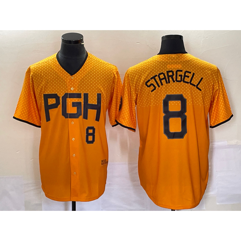Pittsburgh Pirates #8 Willie Stargell Number Gold KLUNKIM 2023 City Connect Stitched Jersey 2