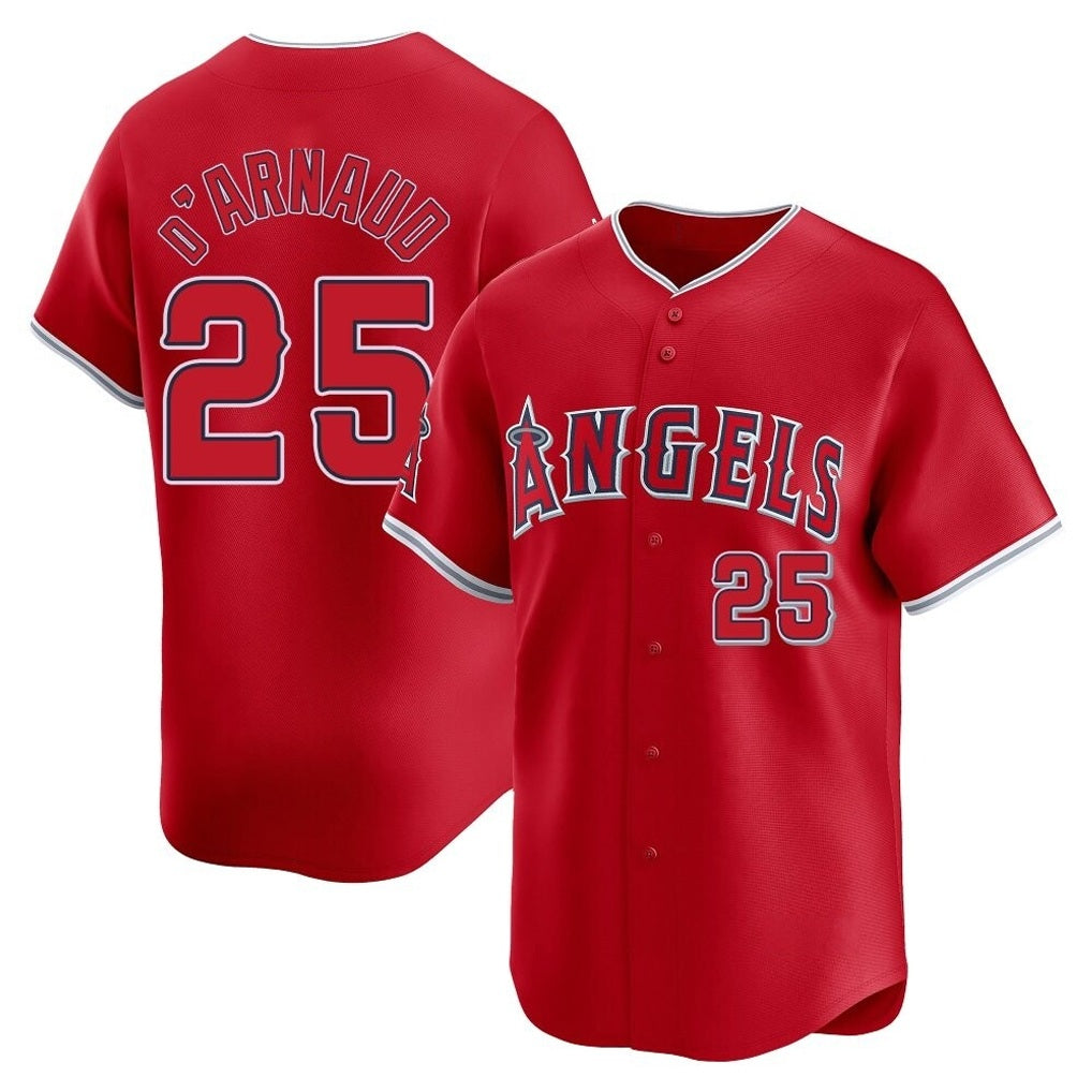 Los Angeles Angels #25 Travis d'Arnaud Player Red KLUNKIM Home Limited Stitched Jerseys