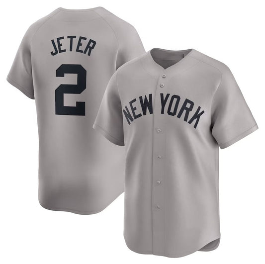 New York Yankees #2 Derek Jeter Away Limited Player Jersey - Gray Stitches Baseball Jerseys