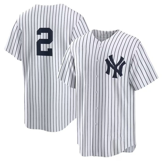 New York Yankees #2 Derek Jeter Replica Jersey - White/Navy Stitches Baseball Jerseys