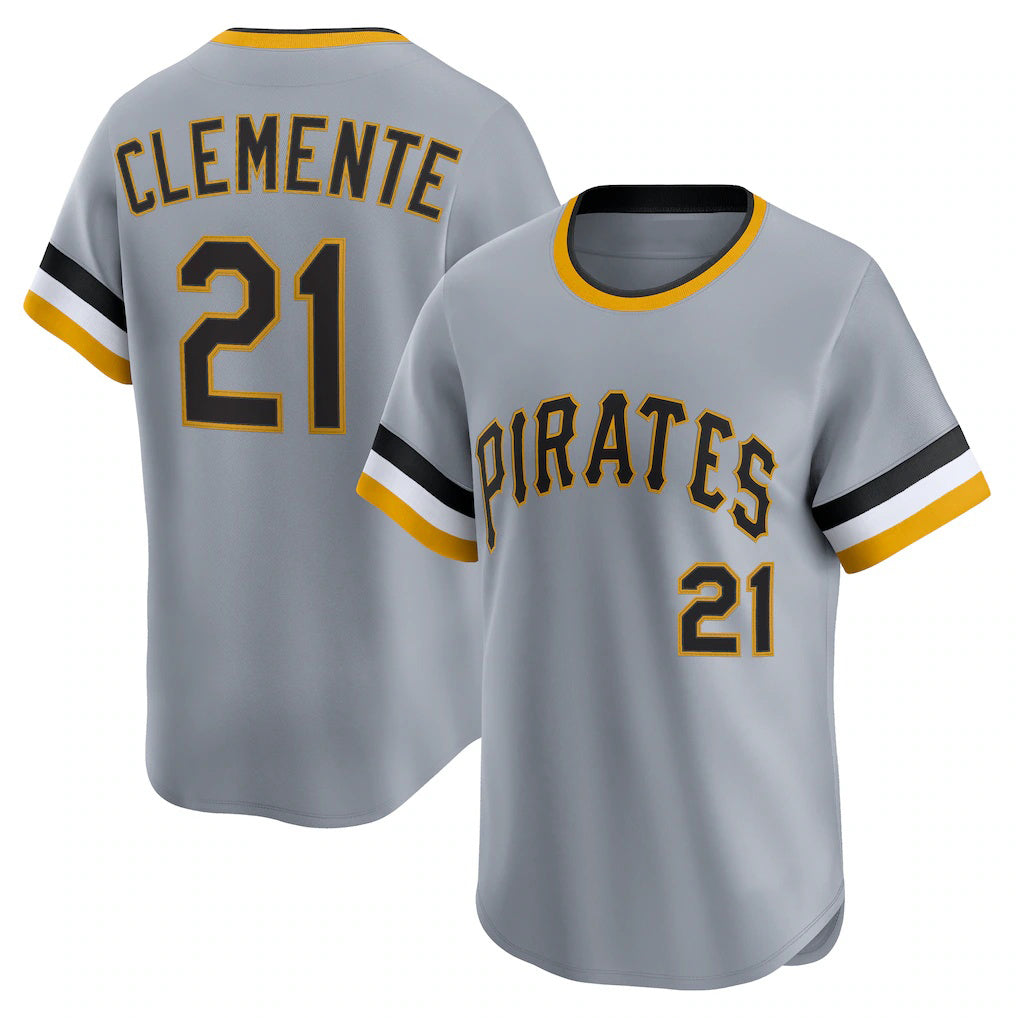Pittsburgh Pirates #21 Roberto Clemente Gray KLUNKIM Throwback Cooperstown Collection Limited Jersey