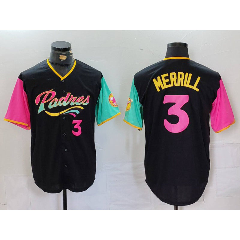 San Diego Padres #3 Jackson Merrill Black KLUNKIM Player Number Fashion Jersey