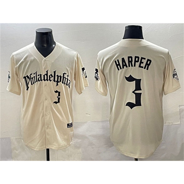 Philadelphia Phillies #3 Bryce Harper Cream KLUNKIM Gothic Vapor Limited Stitched Jersey