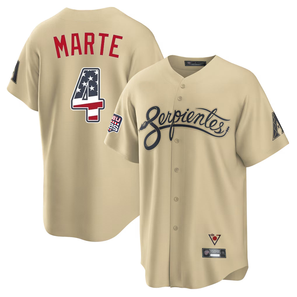 Arizona Diamondbacks #4 Ketel Marte Player Tan KLUNKIM USA 250 Fourth of July Home Game Stitched Jerseys