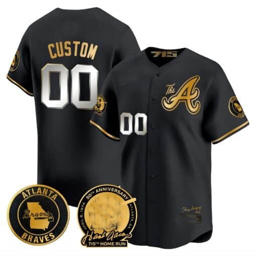 Custom Atlanta Braves Hank Aaron 715th Home Run Patch Vapor Premier Limited Jersey V2 - All Stitched-Black KLUNKIM