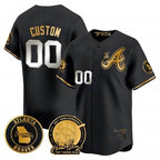 Custom Atlanta Braves Hank Aaron 715th Home Run Patch Vapor Premier Limited Jersey V2 - All Stitched-Black KLUNKIM