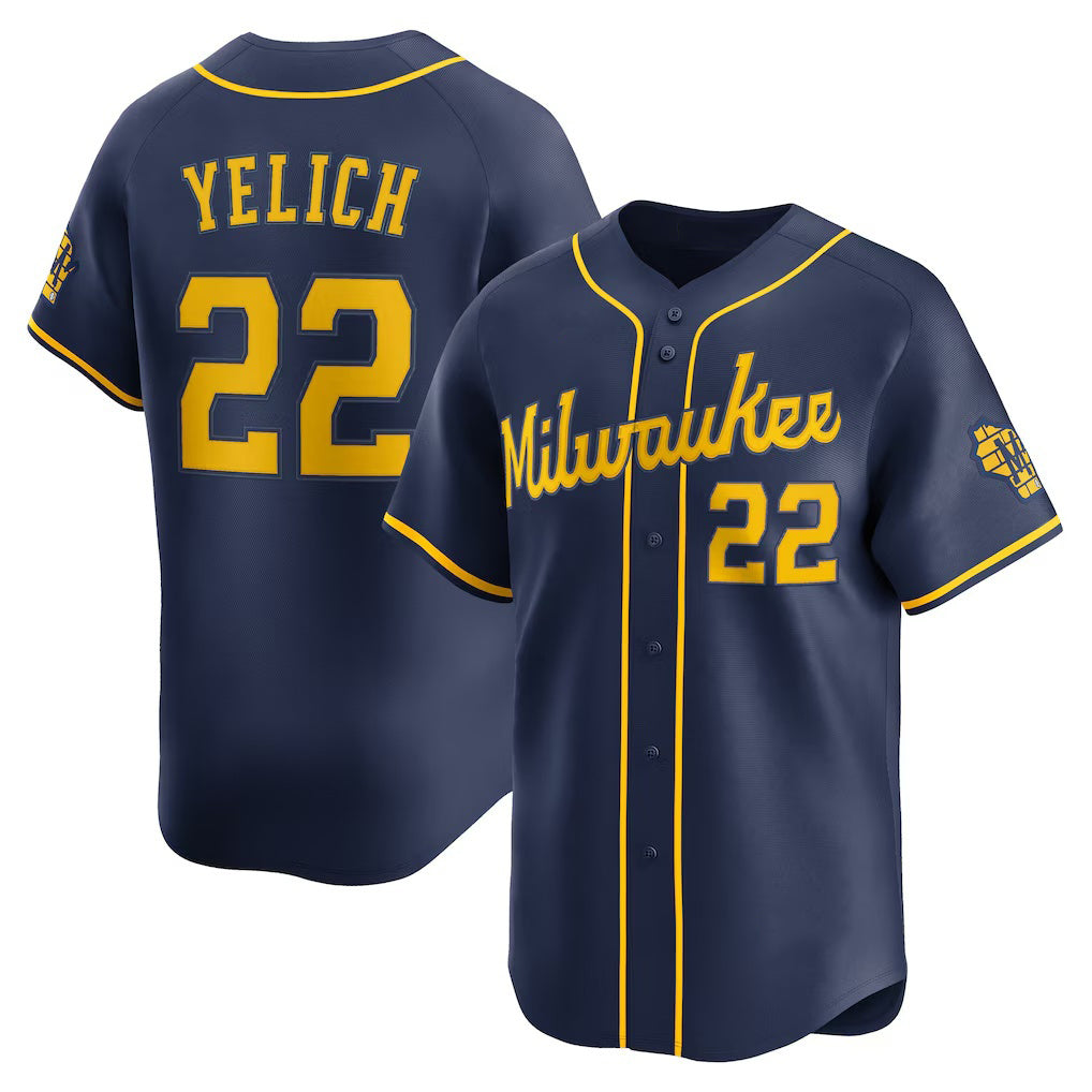 Milwaukee Brewers #22 Christian Yelich Navy KLUNKIM Alternate Limited Jersey