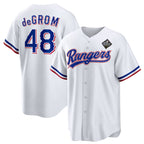 Texas Rangers #48 Jacob DeGrom White KLUNKIM 2023 World Series Cool Base Stitched Jersey