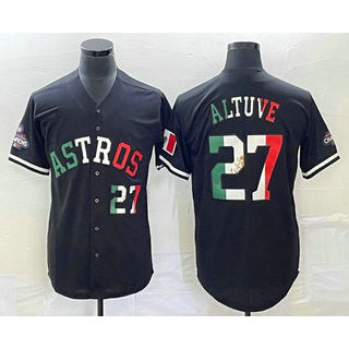 Houston Astros #27 Jose Altuve Number Mexico Black KLUNKIM Cool Base Stitched Jersey