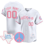 Custom Houston Astros  Love Street & Peace Sign Patch Bubblegum Pink Vapor Premier Limited Jersey - White KLUNKIM