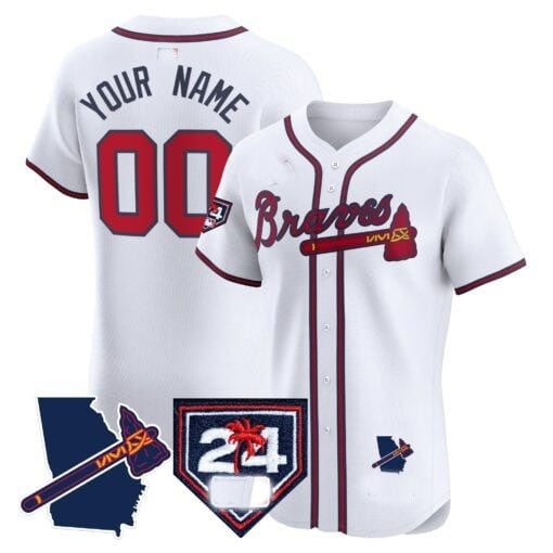 Custom Atlanta Braves 2024 Spring Training & Georgia Patch Vapor Premier Elite Jersey - White KLUNKIM