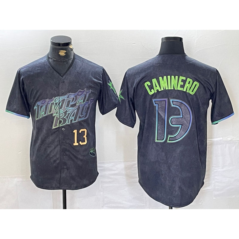 Tampa Bay Rays #13 Junior Caminero Number Charcoal KLUNKIM 2024 City Connect Limited Stitched Jerseys