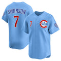 Chicago Cubs #7 Dansby Swanson Baby Blue KLUNKIM 2nd Alternate Limited Player Jersey