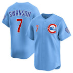 Chicago Cubs #7 Dansby Swanson Baby Blue KLUNKIM 2nd Alternate Limited Player Jersey