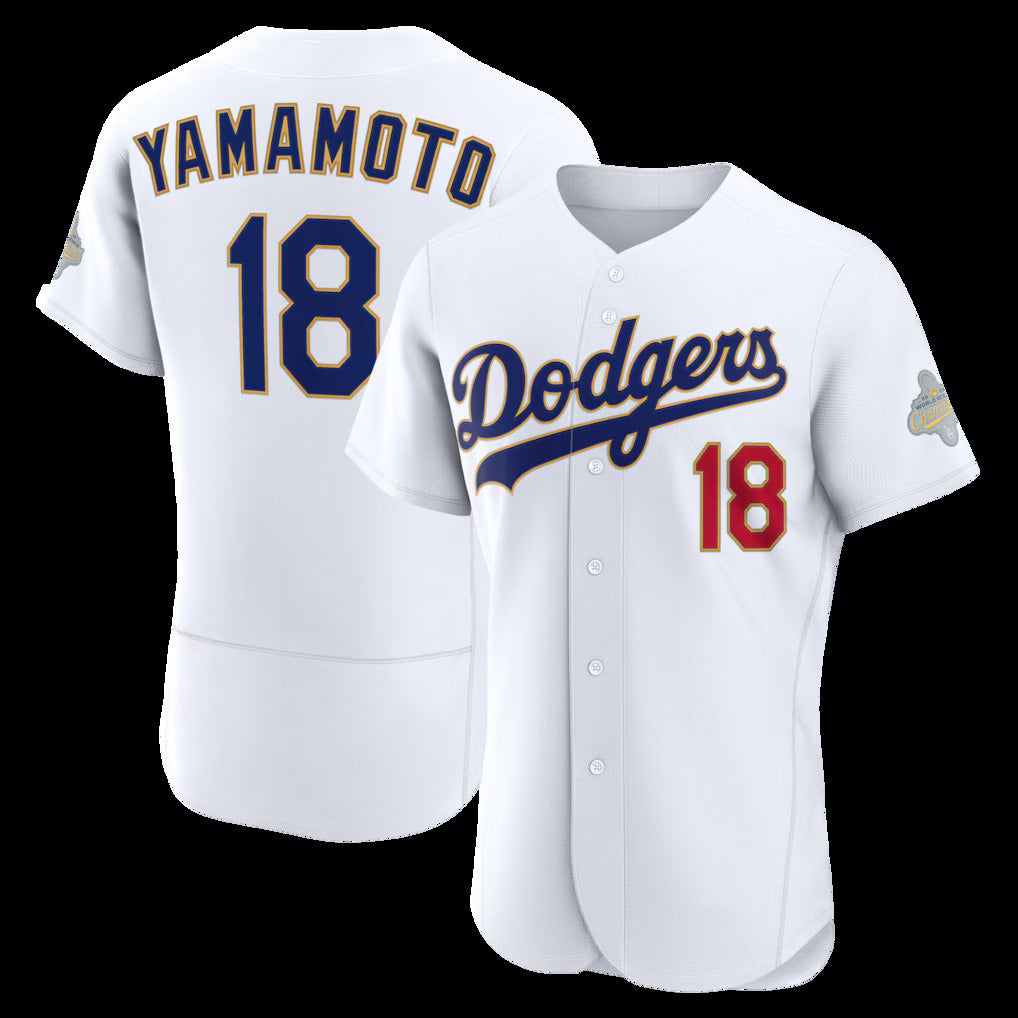 Los Angeles Dodgers #18 Yoshinobu Yamamoto White KLUNKIM 2026 Gold Collection Authentic Jersey