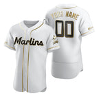 Custom Miami Marlins White KLUNKIM Stitched Flex Base Golden Edition Jersey
