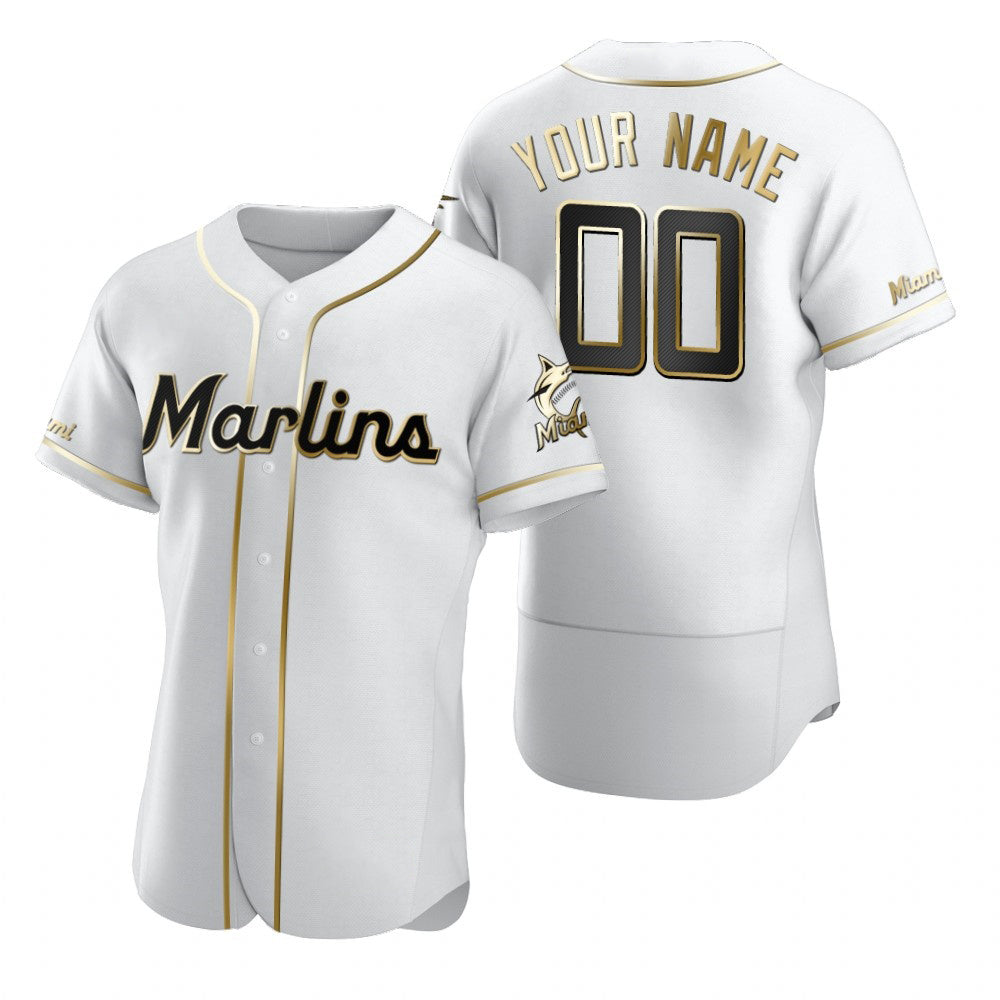 Custom Miami Marlins White KLUNKIM Stitched Flex Base Golden Edition Jersey