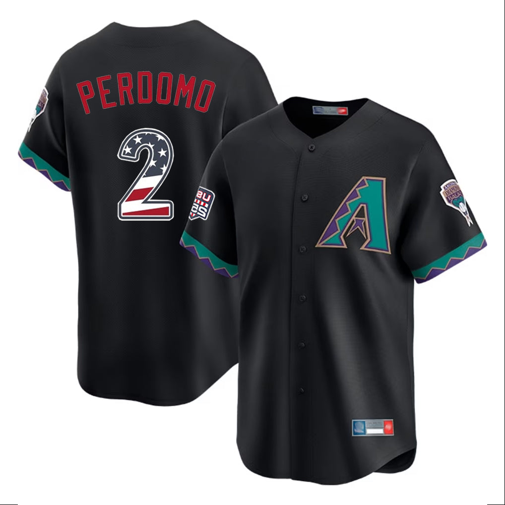 Arizona Diamondbacks #2 Geraldo Perdomo Player Black KLUNKIM USA 250 Fourth of July Home Game Stitched Jerseys