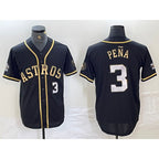 Houston Astros #3 Jeremy Pena Black Gold KLUNKIM Player Number Cool Base Jersey