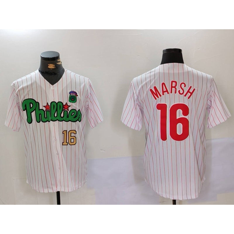 Philadelphia Phillies #16 Brandon Marsh White Green KLUNKIM Cool Base Stitched Jerseys
