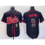 Cincinnati Reds #9 Matt McLain Number Black KLUNKIM 2023 City Connect Cool Base Stitched Jersey 2