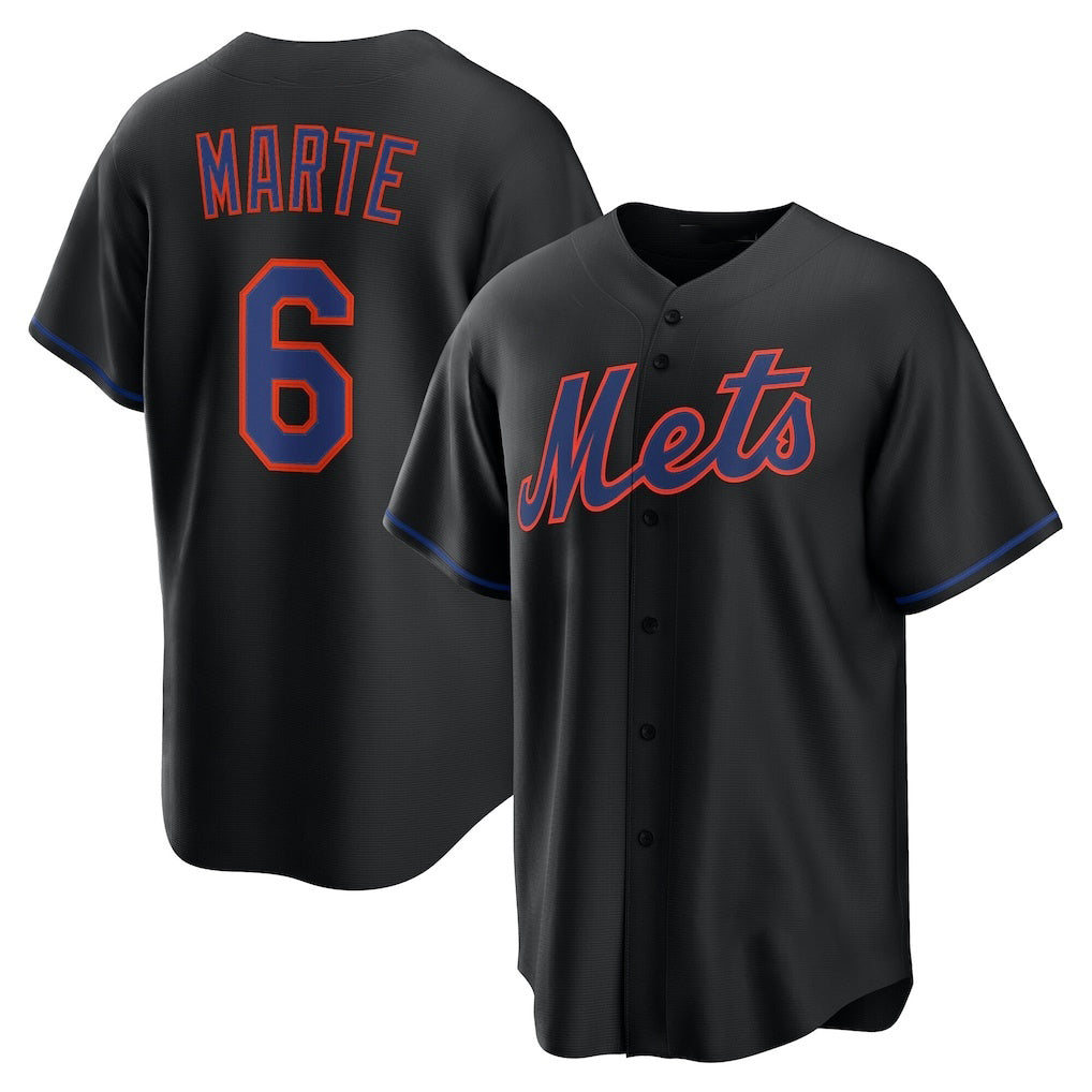 New York Mets #6 Starling Marte Black KLUNKIM Alternate Replica Jersey