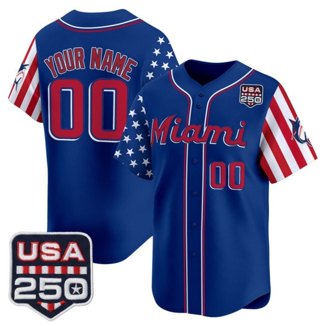 Custom Miami Marlins Royal KLUNKIM America 250 Edition Vapor Premier Limited Stitched Jerseys