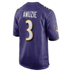 B.Ravens #3 Chidobe Awuzie Purple KLUNKIM Team Game Jersey