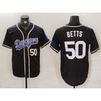 Los Angeles Dodgers #50 Mookie Betts Number Black KLUNKIM White Cool Base Stitched Jerseys