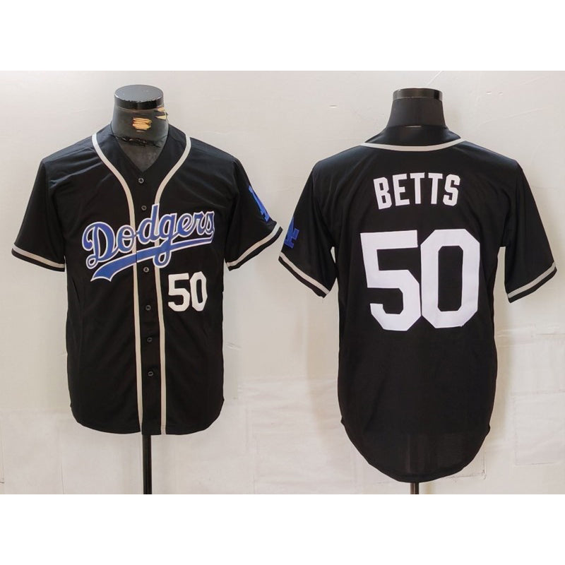 Los Angeles Dodgers #50 Mookie Betts Number Black KLUNKIM White Cool Base Stitched Jerseys