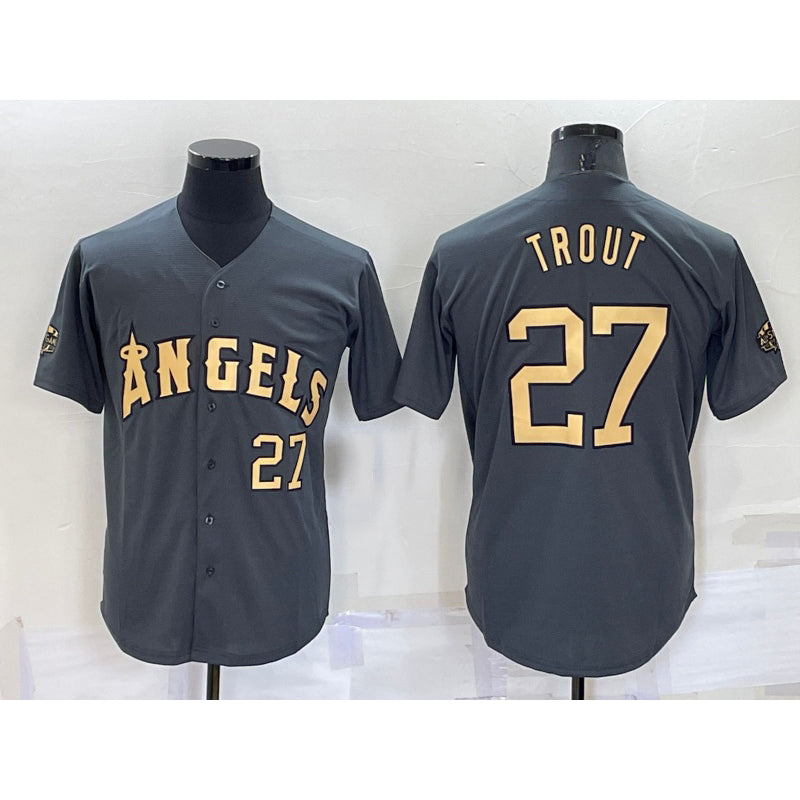 Los Angeles Angels #27 Mike Trout Number Grey KLUNKIM 2022 All Star Stitched Cool Base Jersey
