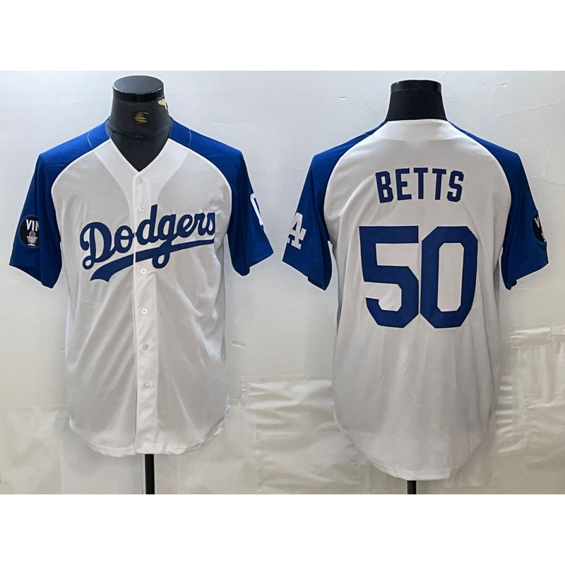Los Angeles Dodgers #50 Mookie Betts White Blue KLUNKIM Fashion Stitched Cool Base Limited Jerseys