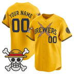 Custom Milwaukee Brewers x One Piece Gold KLUNKIM Vapor Premier Limited Jersey - Stitched