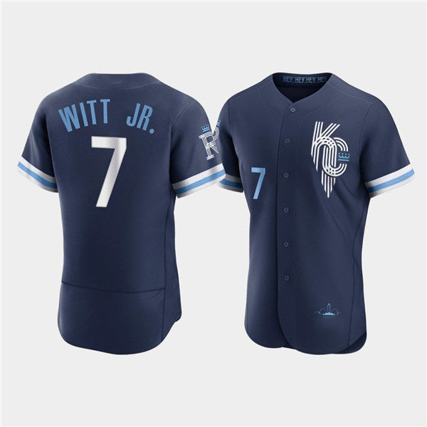 Kansas City Royals #7 Bobby Witt Jr. 2022 Navy KLUNKIM City Connect Flex Base Stitched Jersey