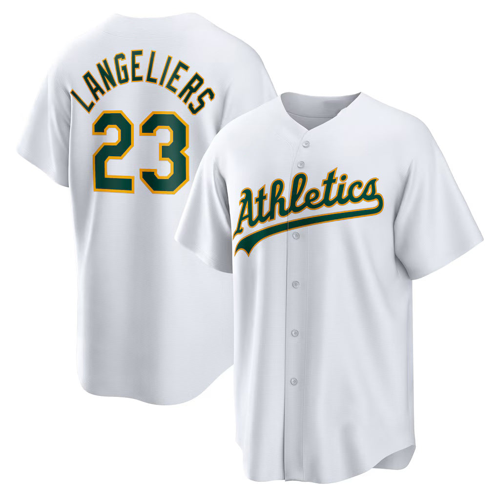Oakland Athletics #23 Shea Langeliers White KLUNKIM Home Replica Jersey