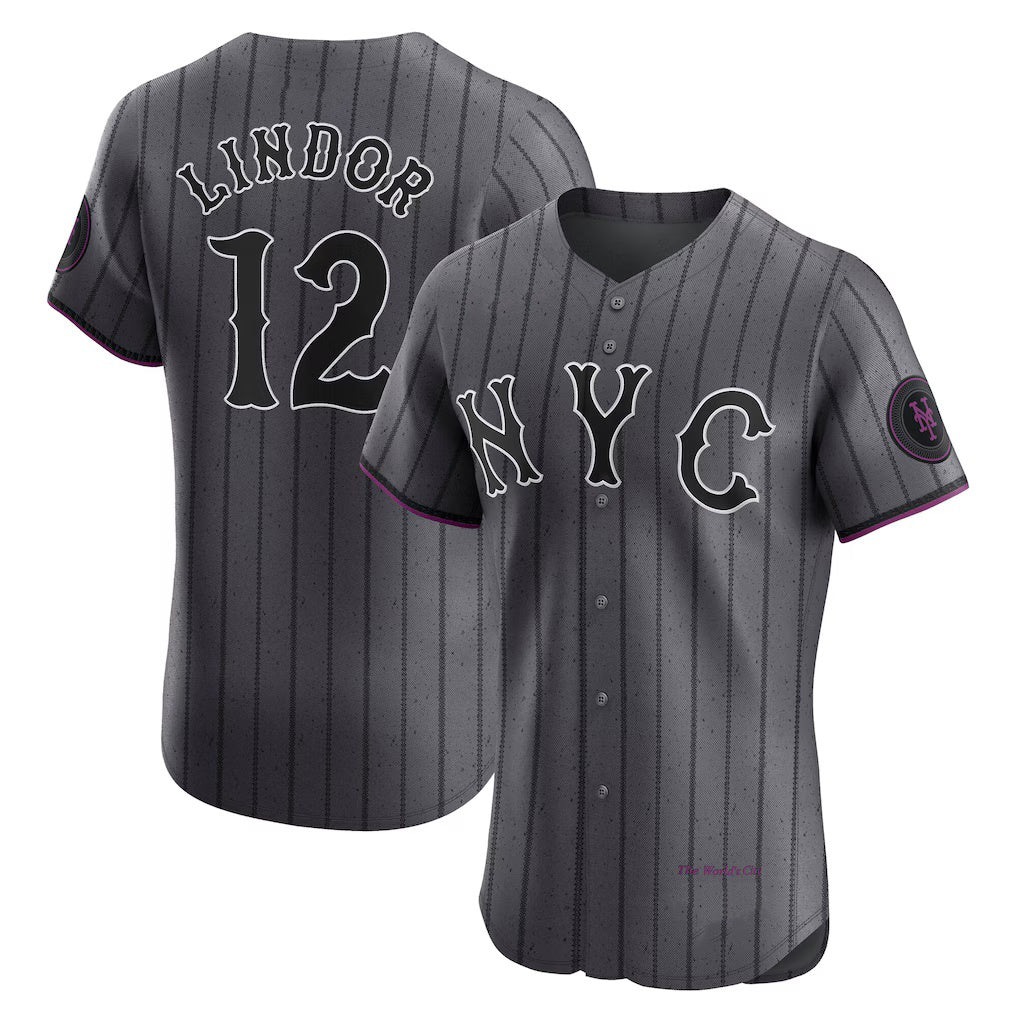New York Mets #12 Francisco Lindor Gray KLUNKIM City Connect Elite Jersey