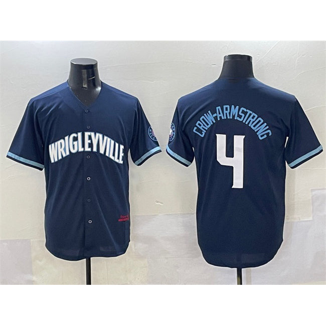 Chicago Cubs #4 Pete Crow-Armstrong Navy KLUNKIM City Connect Stitched Jersey