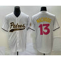 San Diego Padres #13 Manny Machado White KLUNKIM Pinstripe 2023 City Connect Cool Base Stitched Jersey 2