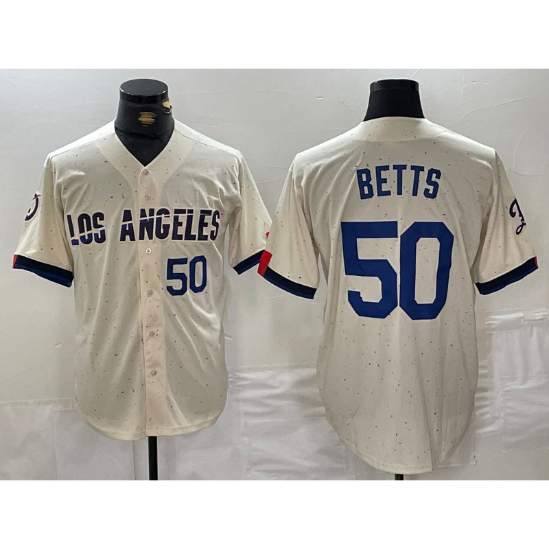 Los Angeles Dodgers #50 Mookie Betts Number Cream KLUNKIM 2024 City Connect Limited Stitched Jerseys