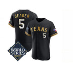 Texas Rangers #5 Corey Seager Black Gold KLUNKIM 2023 World Series Flex Base Stitched Jersey