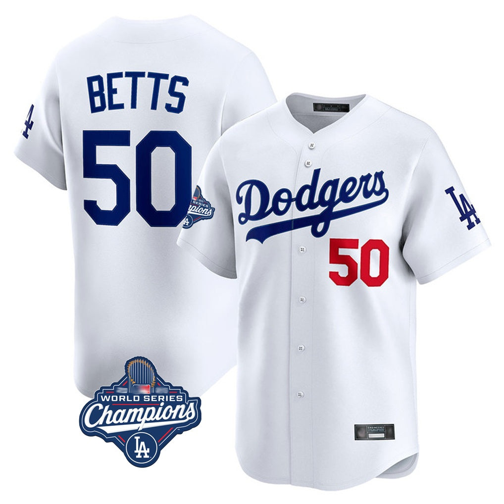 Los Angeles Dodgers #50 Mookie Betts Player White KLUNKIM World Series Meet Limited Home Stitched Jerseys